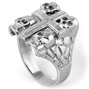   Ring with Four Death Skulls and Cross (Available Size 8 14) 9 Jewelry