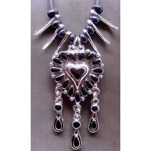  Tibetan Style Alloy Metal Black Beads Pendant Necklace 