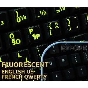   : Glowing fluorescent French QWERTY keyboard sticker: Office Products