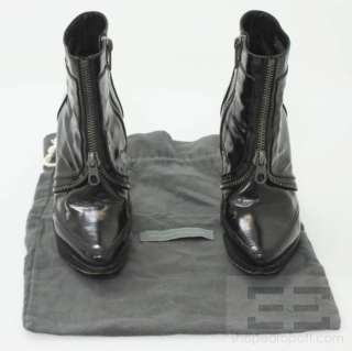   Schouler Black Leather Zipper Front Platform Ankle Boots  