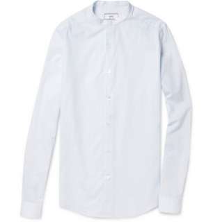   shirts  Long sleeved shirts  Grandad Collar Striped Cotton Shirt