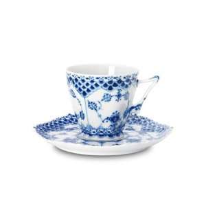   Blue Fluted Full Lace Gargoyle Cup & Saucer 5 oz