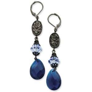   Dk Blue Crystal Briolette Leverback Earrings 1928 Jewelry Jewelry