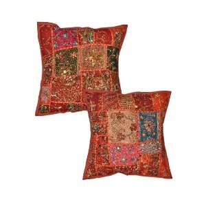   Indian Patchwork Cushion Pillow Cover Set India: Kitchen & Dining