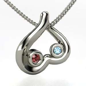 Carried in My Heart, Sterling Silver Necklace with Blue Topaz & Red 