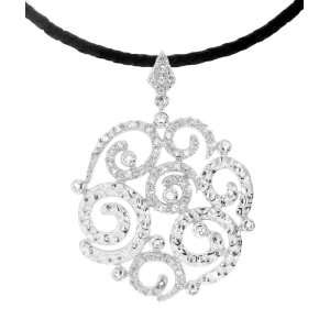   Circular Filigree Spirals Pendant Necklace with Black Cord Jewelry