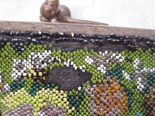 VINTAGE ANTIQUE MICRO BEADED PURSE~FLORAL glass bead  