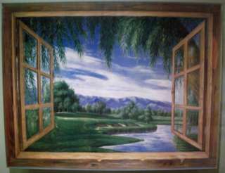 LOOKING AT THE GREEN GOLF WINDOW WALLPAPER MURAL 8505  