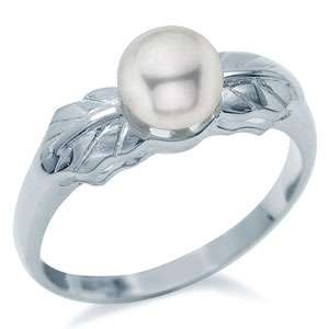 6MM Natural Black or White Pearl 925 Silver Leaf Ring  