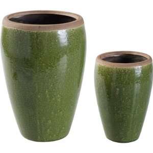  Glazed Ceramic Urn Pot Green VII Set Of 2: Patio, Lawn 