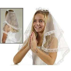 Girls First Holy Communion Crown of Pearl Veil Catholic Religious 