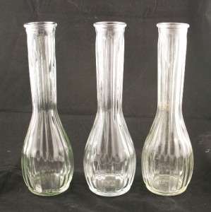 Lot of 3 Clear Glass Bud Flower Vase Vases 9 Inches  