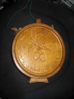BUDAPEST HUNGARY WOODEN FLASK 1974 CARVED DESIGN 11  