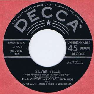 Bing Crosby 45 Silver Bells 1957 Christmas Classic With Carol Richards 