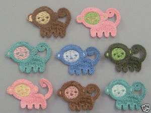 Lot of 8 Crochet Monkey Appliques 8 Colors A131  