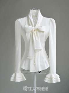 NEW Noble Luxury Victorian Women Slim Cocktail Shirt Bow Blouse S/M/L 