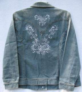 Coldwater Creek Embroidered Distressed Denim Jacket  