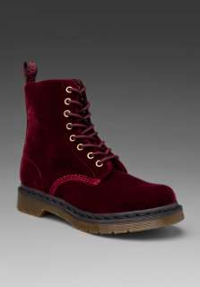 DR. MARTENS Page Velvet Boot in Cherry Red  