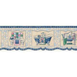 The Wallpaper Company 8 in X 10 in Blue Mosaic Bath Tub Border Sample 