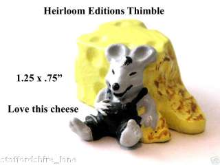 MOUSE ON SWISS CHEESE THIMBLE HANDPAINTED PEWTER USA  