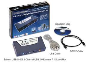 Sabrent USB SND8 Sound Card   8 Channel 3D, 7.1 Surround Sound, USB 2 