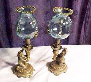 Antique decorative candleholders Lusters Brass & Glass  