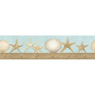 The Wallpaper Company 4.75 in X 15 Ft Blue And Tan Seashell Border 
