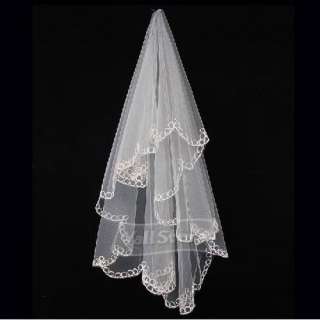 1T New Elegant Delicate Ivory Flower Edge Wedding Bridal Veil  