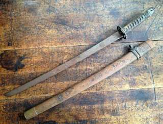   WWII Japanese NCO Brass Samurai Sword Katana Wakisashi w/ Scabbard 2/2