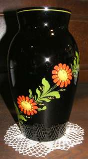 Schwarzglasmalerei Vase , handbemalt 30er   40er Jahre  