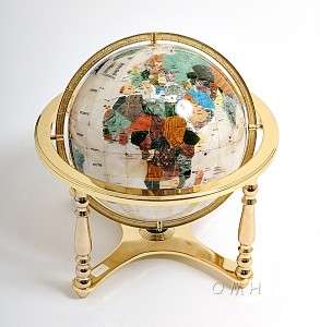 Mother of Pearl & Gemstone World Atlas Map Globe 13  