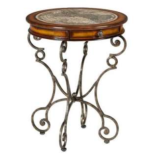 Home Decorators Collection Etched Map Wood and Iron Accent Table 
