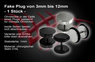 Ohr Fake Plug Tunnel Ohrstecker Ohrring schwarz silber LNP26V  