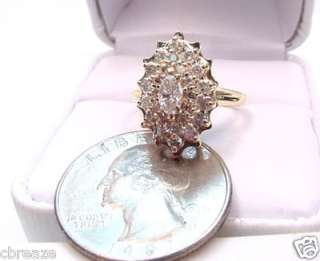 DIAMONDS MARQUISE & ROUND CLUSTER VINTAGE 14K GOLD RING  
