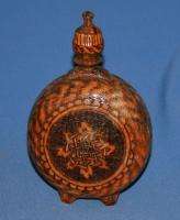 Vintage Bulgarian Pyrography Art Wood Flask Pitcher  