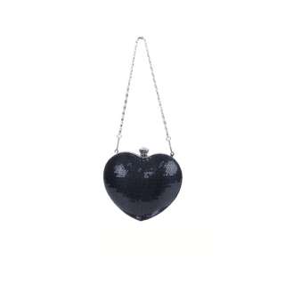 Sequin Evening Mini Heart Clutch Purse Bag HandbagBlack  