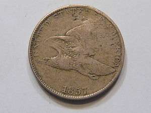 1857 Flying Eagle cent. Fine details (damage). FREE US s/h  