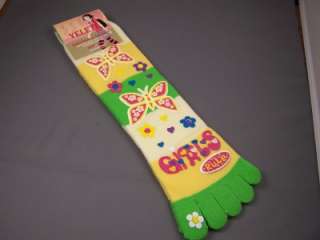 Yellow green stripe Girls Rule butterfly Toe tube Socks  