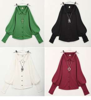 Korea Fashion Long Sleeve Bat Shirt Cotton Western Top Blouse Medium 4 