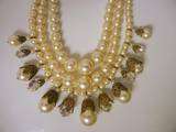   Unmarked Miriam Haskell 3 Strand AB Glass Bead Pearls Brass Necklace