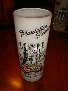 Vintage Frosted Plantation Scenes Glasses w/ Carrier  