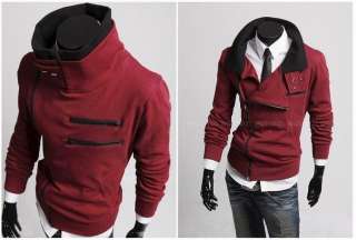   Mens Causal Slim Hoody Stand Collar Multi zip Design Sweatshirt WYW07