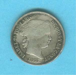 SPAIN PHILIPPINES 20 CENTAVOS 1868 ISABEL II #510  