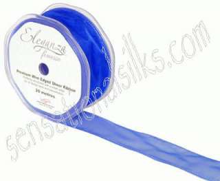 32mm x 20m Royal Blue Sheer Organza; Wire Edge; Ribbon  