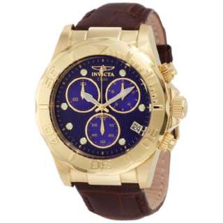   Elite Chronograph Blue Dial Brown Leather Watch: Invicta: Watches