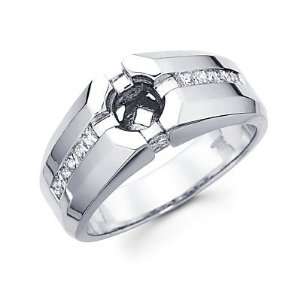   White Gold Mens Large Diamond Semi Mount Ring .65ct (G H, I1): Jewelry