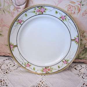   pretty vintage porcelain hand painted plate pink flowers shabby chic
