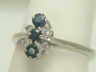14K White Gold Blue Sapphire & Diamond Ring  