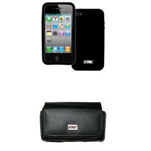  Apple iPhone 4S Black Leather Case Pouch with Belt Clip and Belt 