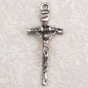   Pewter Pendant, Papal Crucifix Cross Medal with 24 Chain. Jewelry